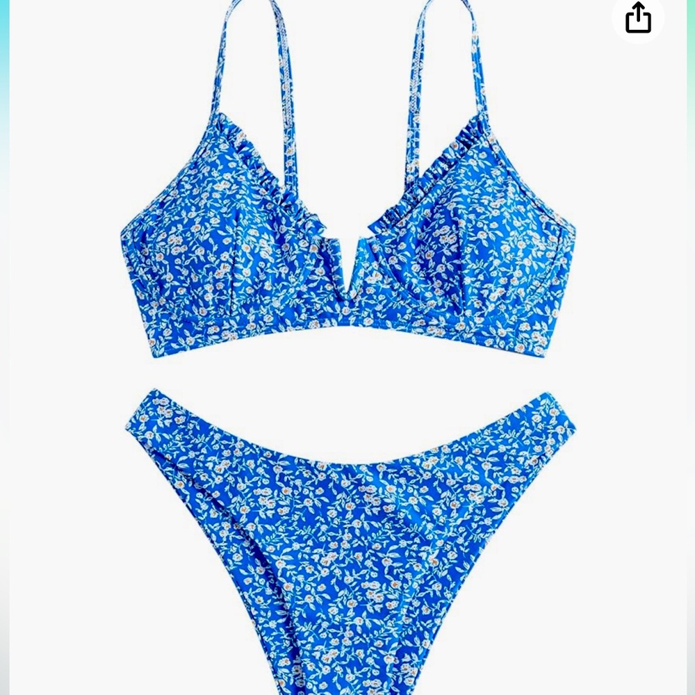 ZAFUL Women's Underwire Bikini Floral High Cut Bikini Set V-Wired Two Piece